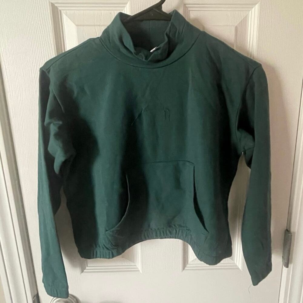 Zara Pine Green Mock Turtle Neck Cropped Elasticized Waist Casual Sweat, A15